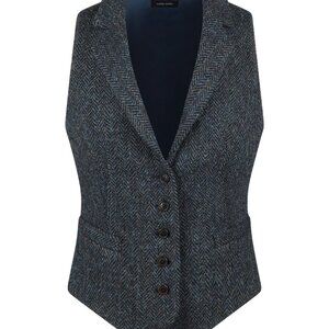 Walker Slater Iona Waistcoat Harris Tweed Herringbone, Navy size UK10